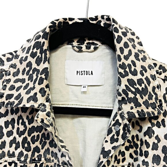 Pistola Naya Animal Print Cropped Jacket Leopard Raw Hem Oversized Classic Denim - Picture 8 of 14